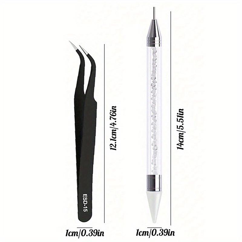 2Pcs/Set Dual Heads Acrylic Metal Dotting Wax Pen With Stainless Steel Tweezers Nail Art Grafting Eyelashes Manicure Tools