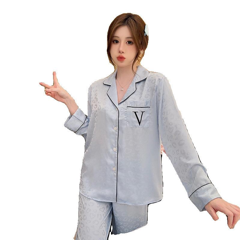 New pajamas women's ice silk thin summer silk jacquard long-sleeved high-end sense can be worn outside loungewear suit