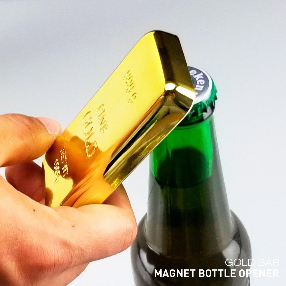Golden beer bottle opener, multifunctional, gold bar wine opener, magnetic refrigerator sticker, creative gift opener