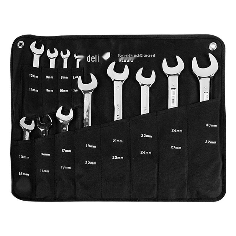 Deli 12-Piece Mirrored Double Open-End Wrench Set 6-32mm
