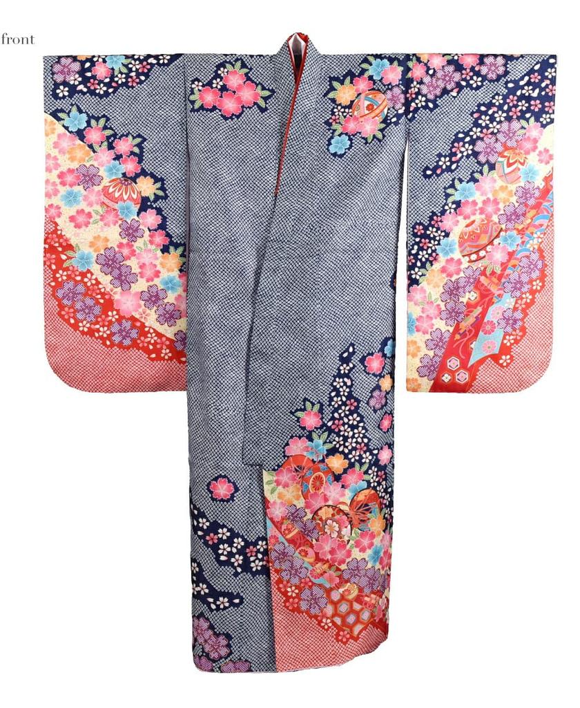 Kimono 7 Years Old Picture Pattern Four Piece Set Hikita Celebration Kimono Four Piece Set Kimono Long Undergarment Layered Collar Kids Red