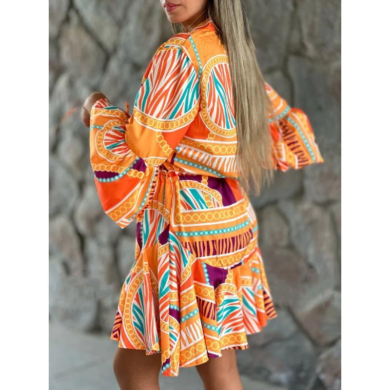 Rochie de damă de mărime plus mare, cu decolteu în V, cu mâneci evazate, cu imprimeu tort Rochii mozaic