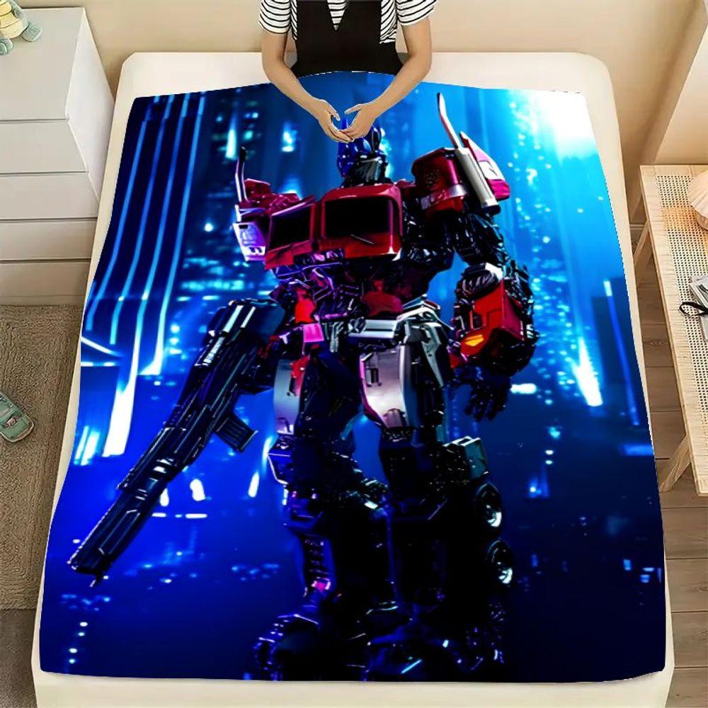 Transformers Optimus Prime Inspired Large-Scale Robotic Figure Blanket - Ultra-Soft Fleece Throw with Detailed Cyberpunk City De 75x90cm