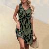 Women's Summer V-neck Casual Beach Vacation Style Vintage Floral Print Sleeveless Splicing Dresses