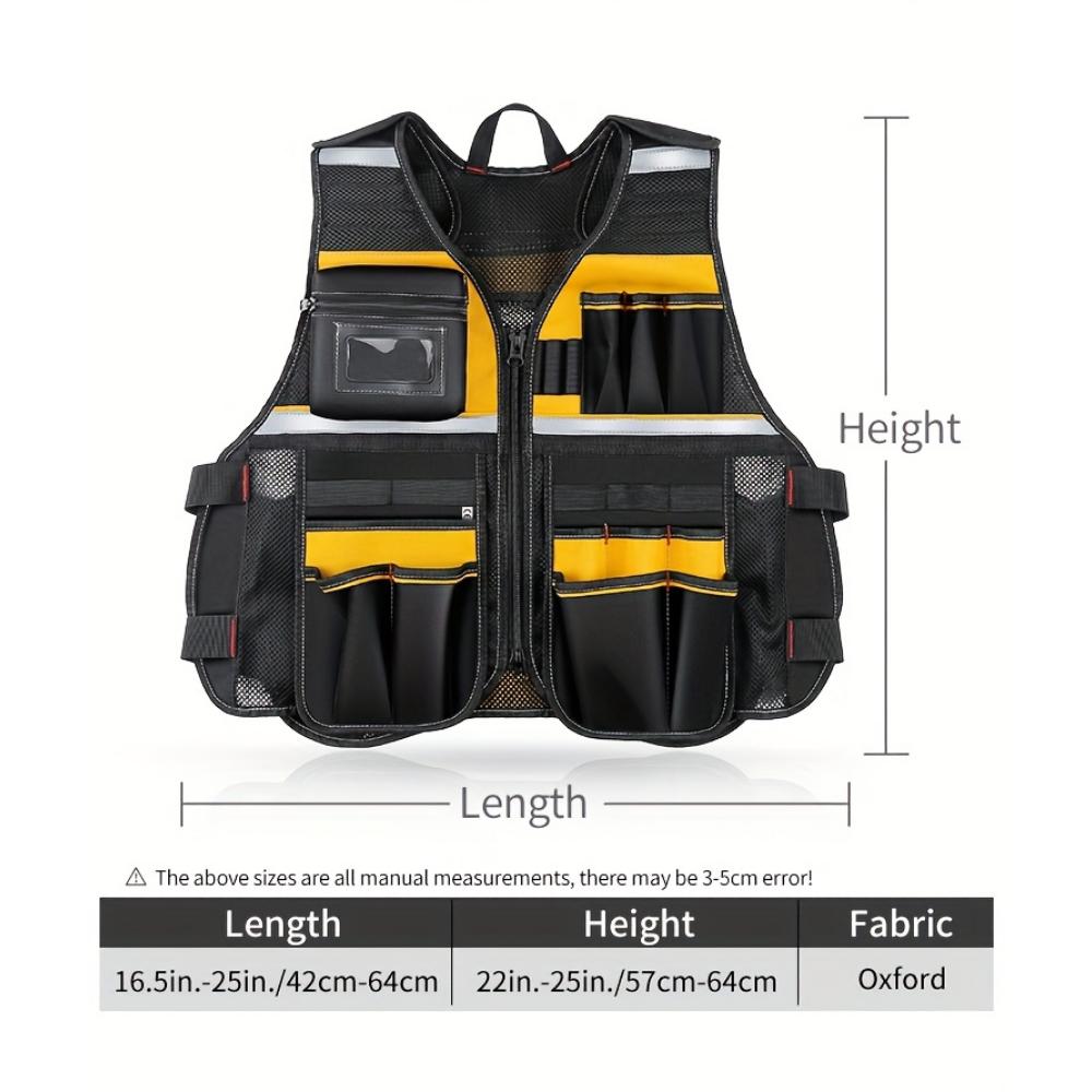 Nastavitelná vesta na elektrické nářadí - Odolná vícekapsová úložná taška pro údržbáře, tesařská pracovní vesta se zipovou kapsou, elektrické nářadí pro elektrikáře