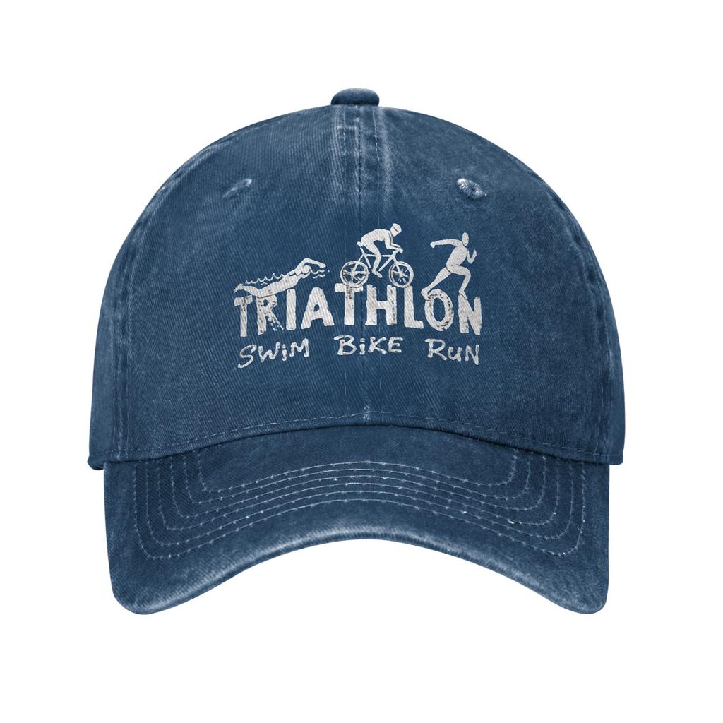 Triathlon Swim Bike Run Athlete Denim Fabric Cap Casual Baseball Caps Adjustable Hat Summer Unisex Baseball Hats
