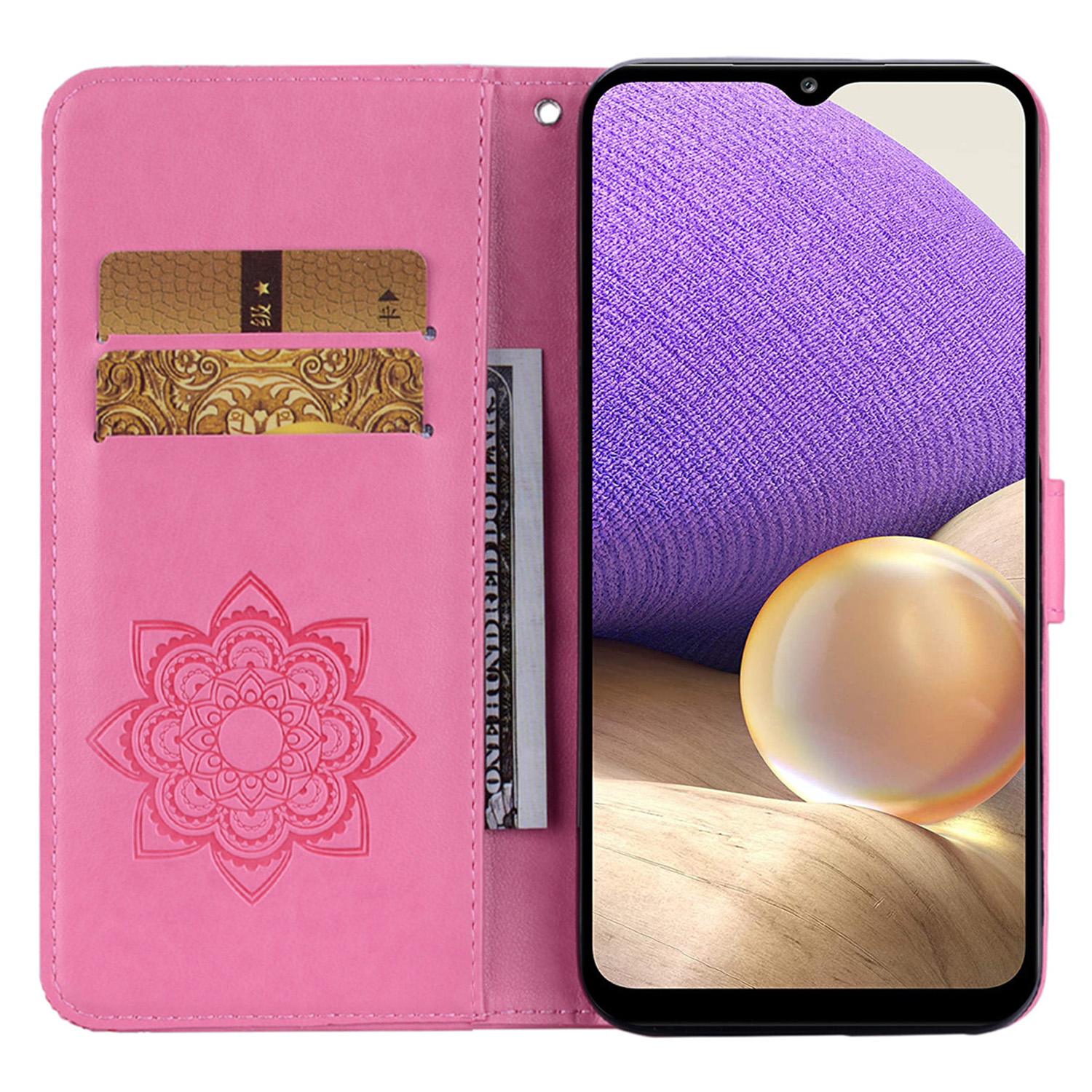 

For Samsung Galaxy A35 5G Wallet Case Leather Phone Cover Owl Flower Imprinted Grey