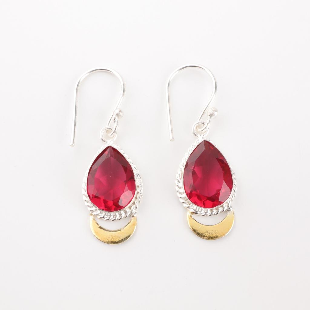 Pink Rubellite Gemstone 925 Solid Silver Jewelry Handmade Stylish Earrings 1.5" EE-162-1