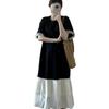 Loose and slightly fat, covering the meat and showing thinness, long dress for women's summer new black long knee T-shirt skirt