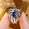 Luxury Blue Crystal Flower Rings for Women Elegant Cubic Zirconia Engagement Jewelry Accessories