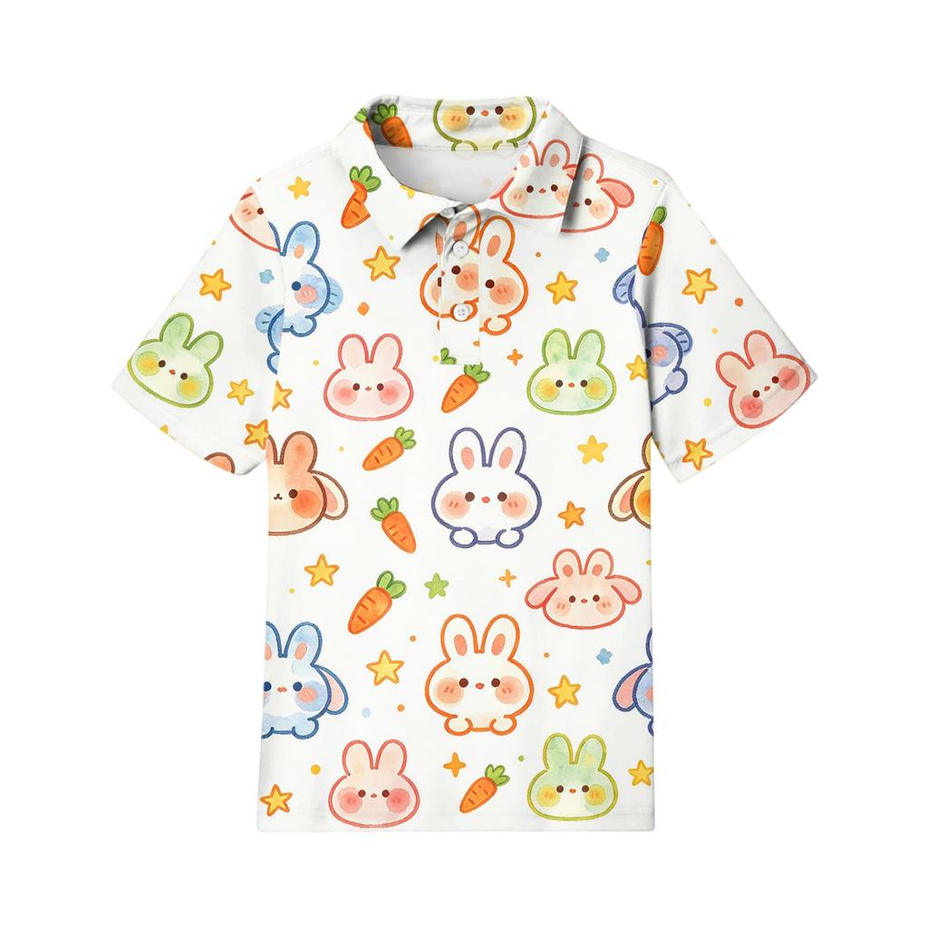 Kids Short Sleeve Polo Shirt Animal Print Casual Top Button Down Collar Lightweight Summer Tee for Boys Girls