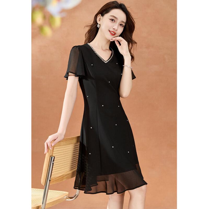 Elegant V-Neck A-Line Midi Dress with Spliced Design