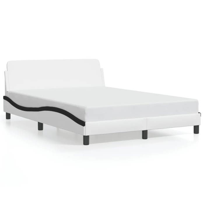 VidaXL Cadre de Lit et Tête de Lit, Lit Rembourré avec Sommier à Lattes, Lit Double avec Pied Chambre, Blanc et Noir 120x200 373164