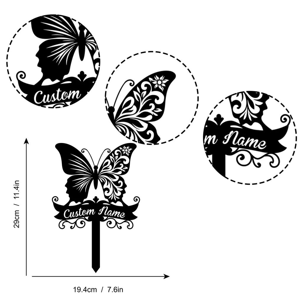 Metal Butterfly Garden Stakes Set of 2, Outdoor Flower Decoration, Wind Chime Ornament, Yard Art Gift