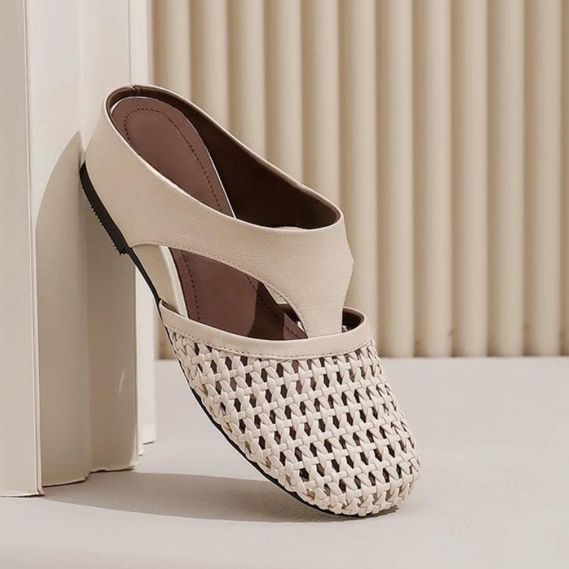 Hollow Out Mesh Flip Flops Falts Sandals Women Pu Leather Summer Slippers Fashion Slides Round Toe Casual Ladies Shoes New 2026