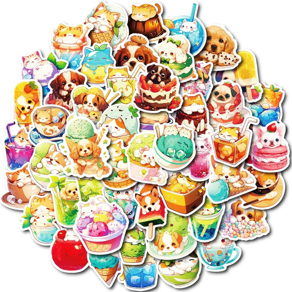 50 Food Cats and Dogs Creative Graffiti Stickers Children Cartoon Stickers Toys
