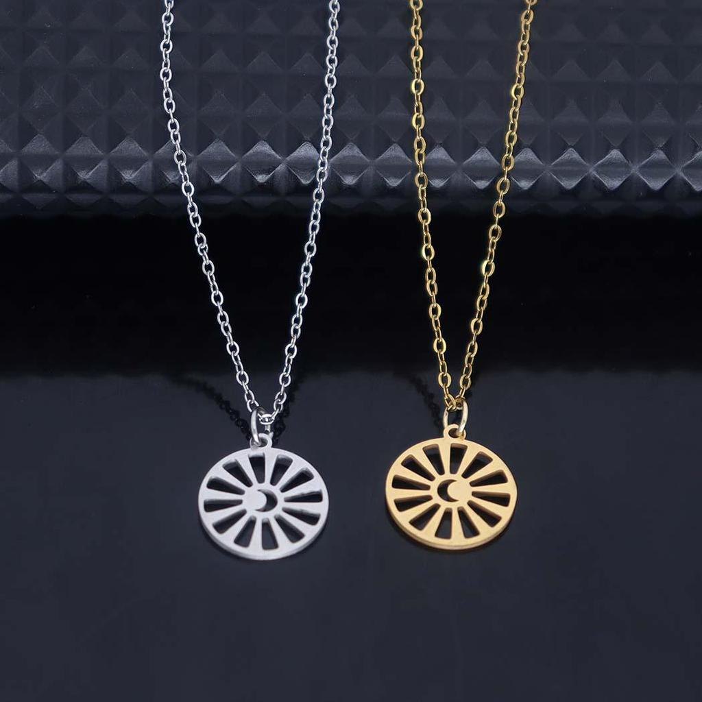Stainless Steel Sun & Moon Pendant Necklace - Versatile Clavicle Chain for Women