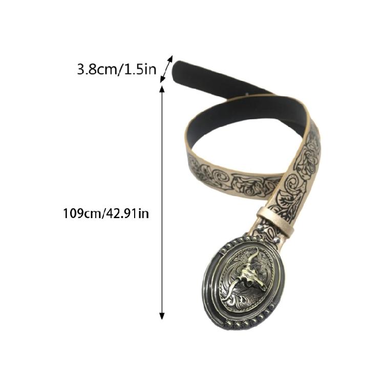 Ethnic Metal Buckle Embossed Belt Engraved Belt PU Leather Adult Cowboy Belt