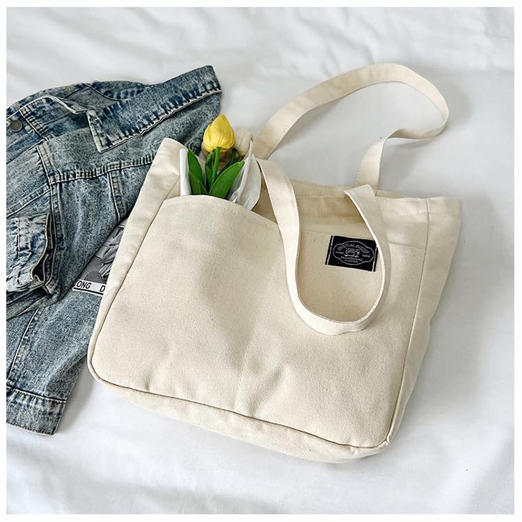 Deoway tote bag women men large capacity canvas A4 storage zipper shoulder strap plain. that can store size items. It features prevent items from out