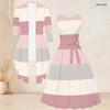 Damski dwuczęściowy zestaw Plus Size z nadrukiem abstrakcyjnej twarzy, kardigan 3/4 z otwartym przodem, bez rękawów, sukienka rozkloszowana z wiązaniem w talii