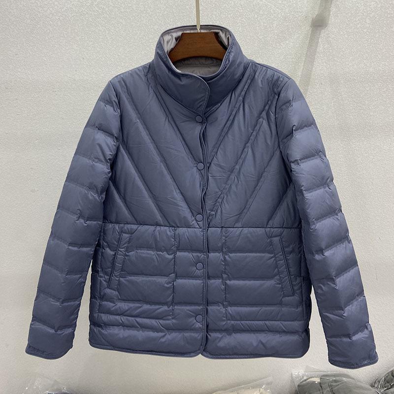 Double-sided two-color two-sided winter stand-up collar light down jacket women's short pressed glue white duck down warm jacket tide