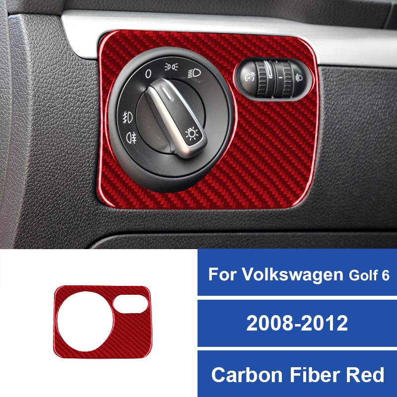 Real Carbon Fiber Car Headlight Switch Control Panel Frame Sticker For Volkswagen Golf 6 2008-2012 Auto Interior Accessories
