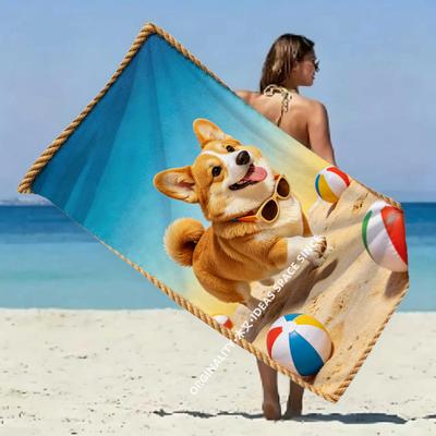 Cute Corgi Summer Beach Towel Patterned Sunscreen And Windproof Suitable For Swimming Pool Camping Travel