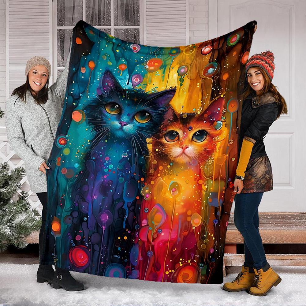 1pc Colorful Cats Print Outdoor Blanket, Lightweight Polyester,