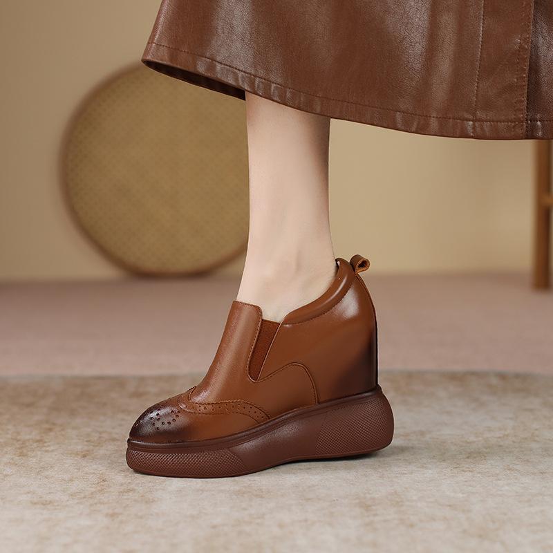 2025 spring new inner height increase and thin single shoes British style fashion versatile pointed thick sole one pedal loafers