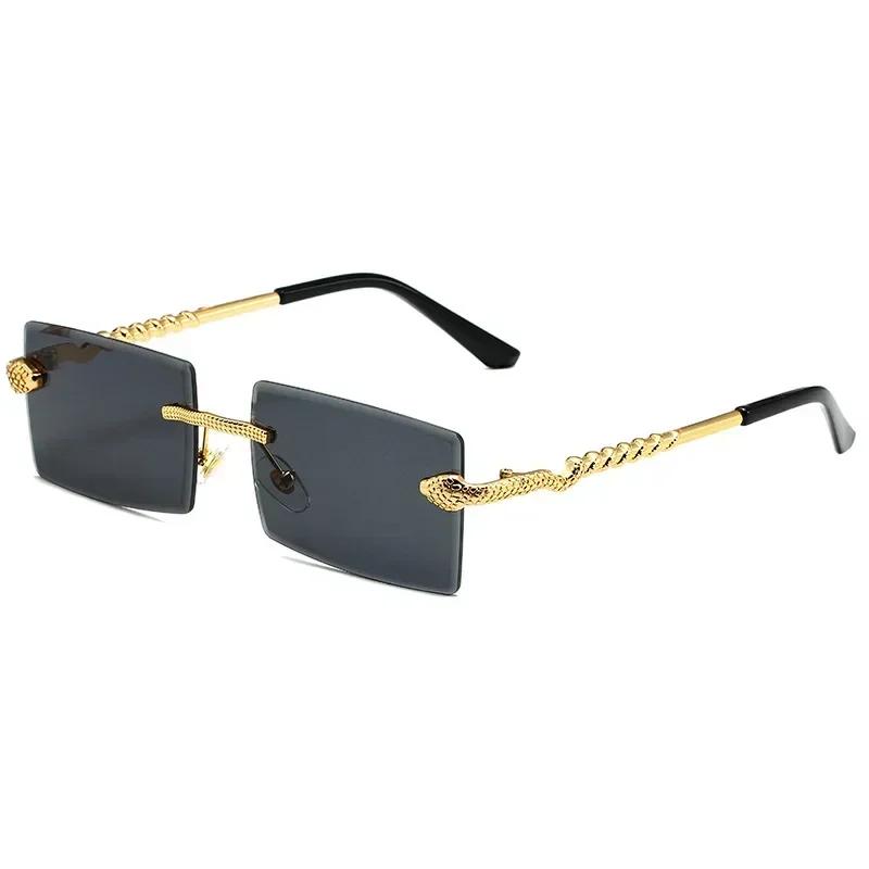 Metal Square Cut Edge Snake Frame Sunglasses For Men Fashion Frameless Personalized Glasses Trendy Retro Ocean Film Sunglasses