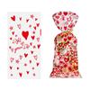 100 Stück Zellophantüten in Herzform zum Valentinstag mit Drehverschlüssen, für Feiertage, Leckereien, Schokoladentüten, Kekstüten, Geschenke