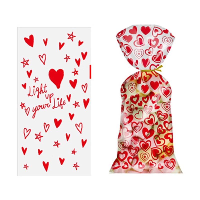 100 Stück Zellophantüten in Herzform zum Valentinstag mit Drehverschlüssen, für Feiertage, Leckereien, Schokoladentüten, Kekstüten, Geschenke