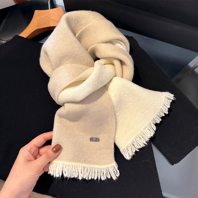 Fashion And Versatile Warm Scarf For Women Double-Sided Tassel Wool Blend Women'S Shawl Wrap Female Bandana Head Scarves