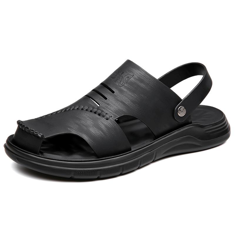 

Men s Sandals Non Slip Genuine Leather Lightweight Casual Summer Slippers Comfortable Fashion Thick Sole Black Beach Shoes 44 чорний