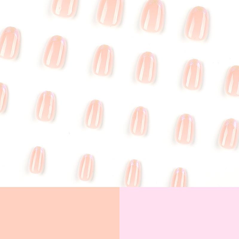 Französische Aurora-Puder-Oval-Press-On-Nägel - Elegante Aufhellungs-Design-Nagelkunst-Aufkleber