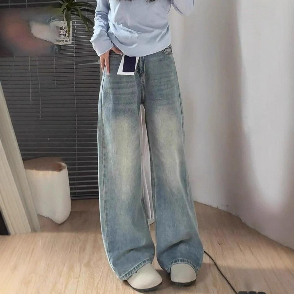 Shallow-colored Wide-legged Jeans Female Spring-summer High-waisted Draping Pear-shaped Figure Loose Straight Pants Retro Baggy Long Jeans for Ladies