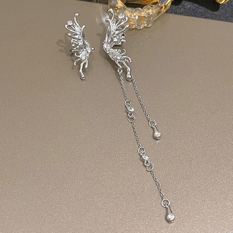 Fairy Butterfly Fringed Earrings Collection, Metal Wind Diamond Chain Earrings Exaggerated And Thin Stud Earrings