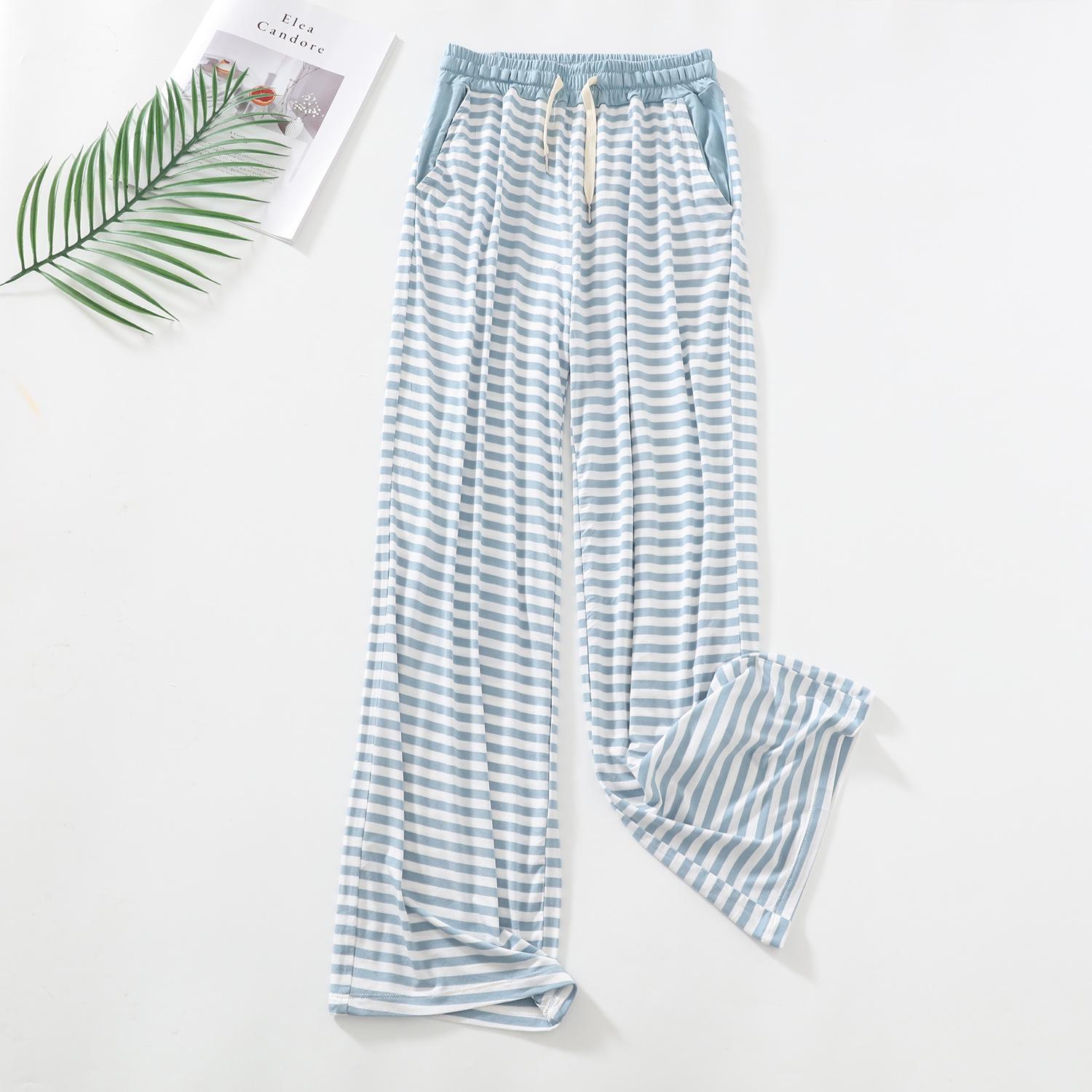

Женские полосатые повседневные летние пижамные брюки из модала с высокой талией и широкими штанинами XL (70-80 kg)