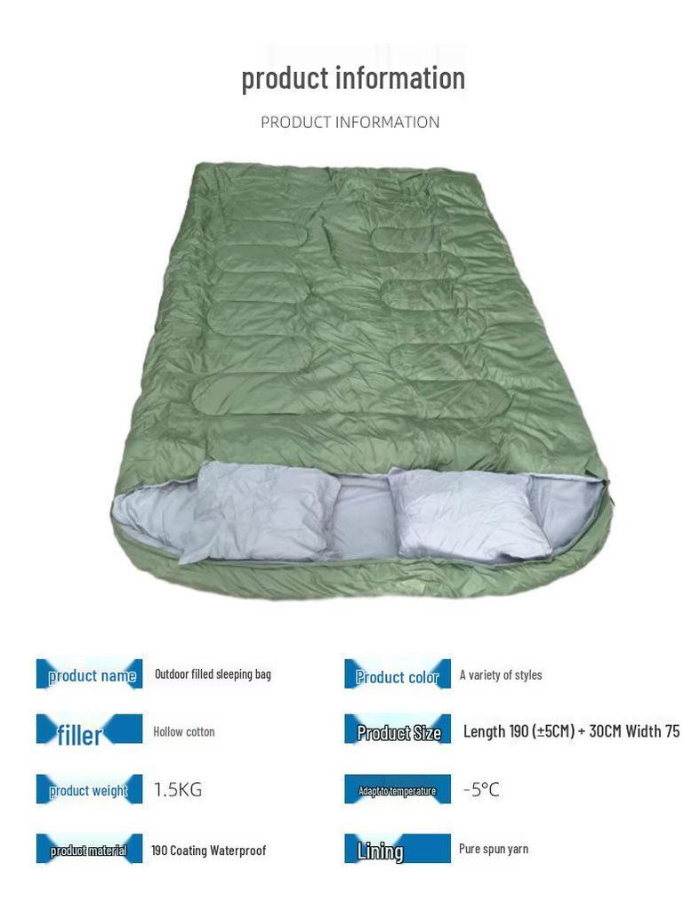 Double Sleeping Bag for Outdoor Camping - Warm & Thick for Autumn and Winter