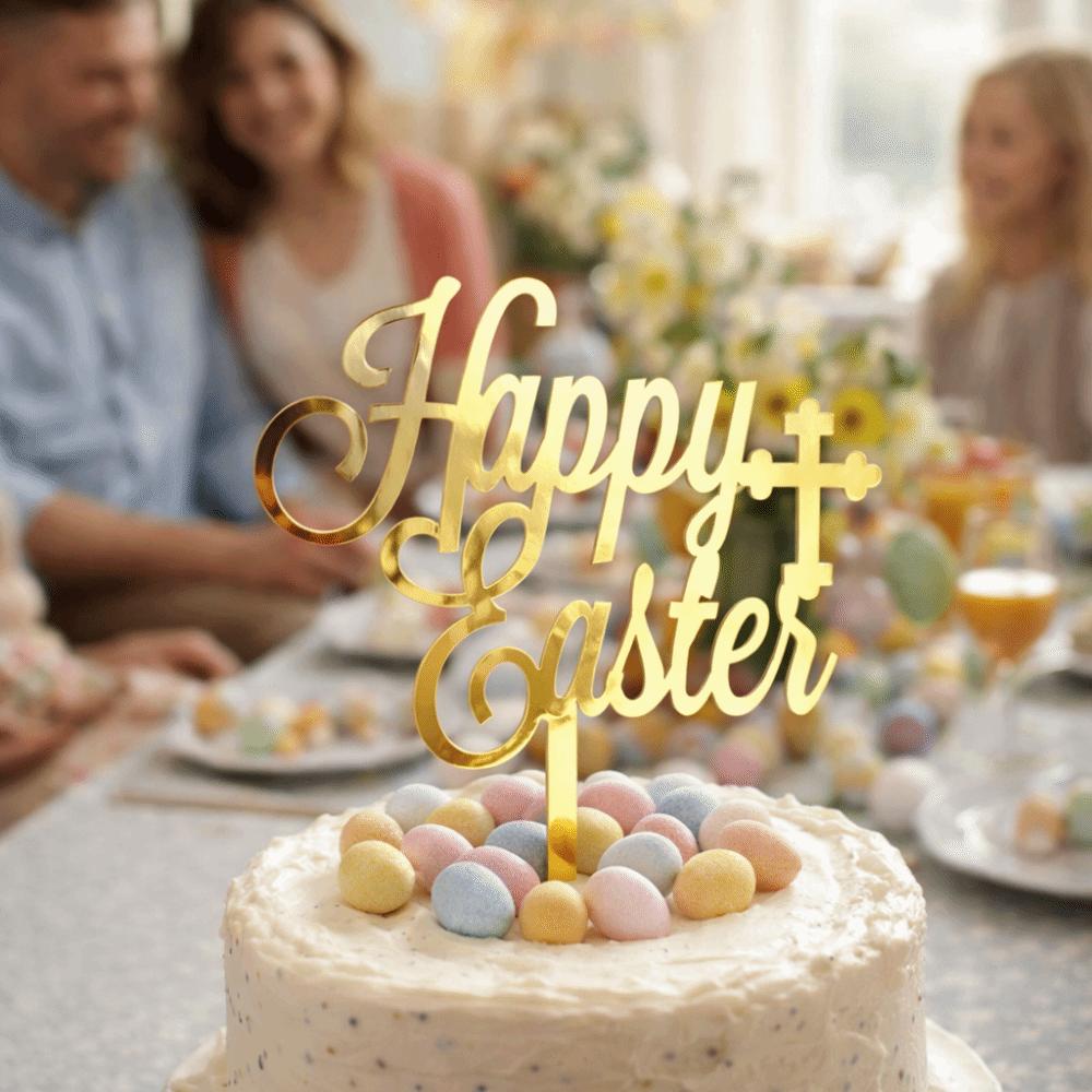 Acrylic Happy Easter Cake Topper Cartoon Rabbit Egg Pattern Easter Egg Bunny Decor Decorative Rabbit Cake Toppers