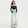 Autumn new elastic high-waisted double-buckle wide-leg floor-mopping pants loose meat-covering pendant jeans women