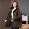Veste en coton mi-longue à capuche pour femme (Grande taille) - Hiver 2024 Décontracté, Chaud, Coupe Ample pour Mamans d'Âge Moyen