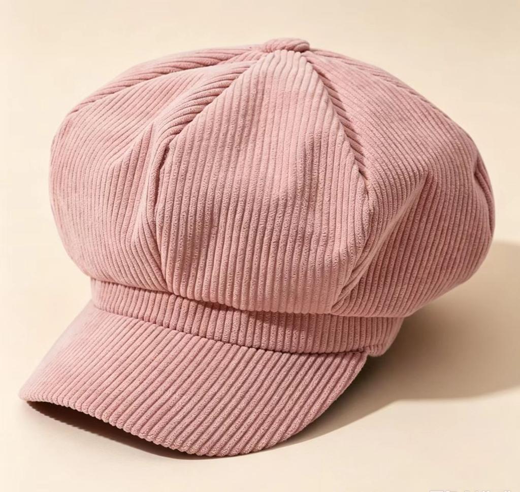 Autumn and Winter Corduroy Star Anise Newsboy Hat Women's Retro Brimmed Beret Showing Face Small Velvet Painter Hat