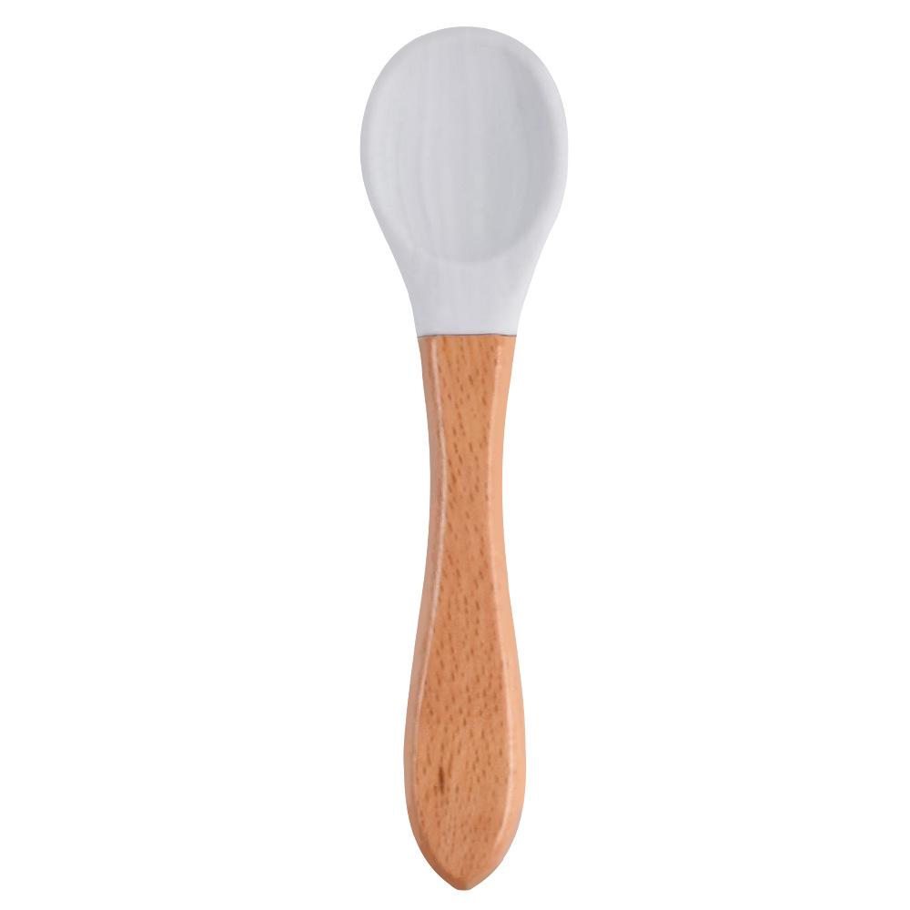 Silicone Baby Bowl & Spoon Set with Wooden Handle and Suction Cup