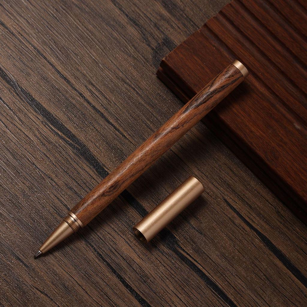 Elegant Brass & Rosewood Fountain Pen with Engravable Logo – Ideal Business or Conference Gift