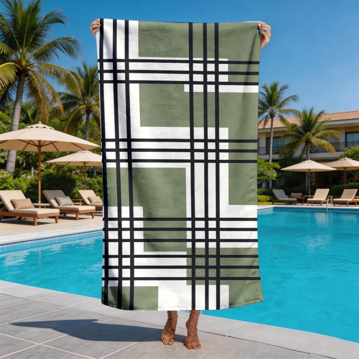 

Minimalist geometric check pattern polyester microfiber beach towel is highly absorbent, suitable for swimming and beach outings W40*H60(CM)