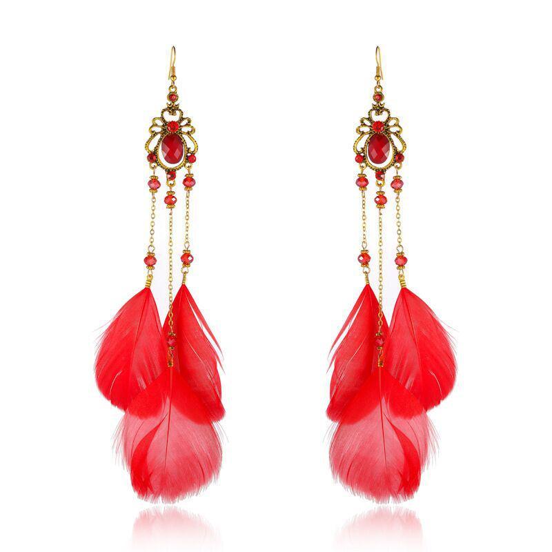 Madingi ilgi auskarai su plunksnomis moterims Dangle Drop Bohemian auskarai papuošalai XYZ