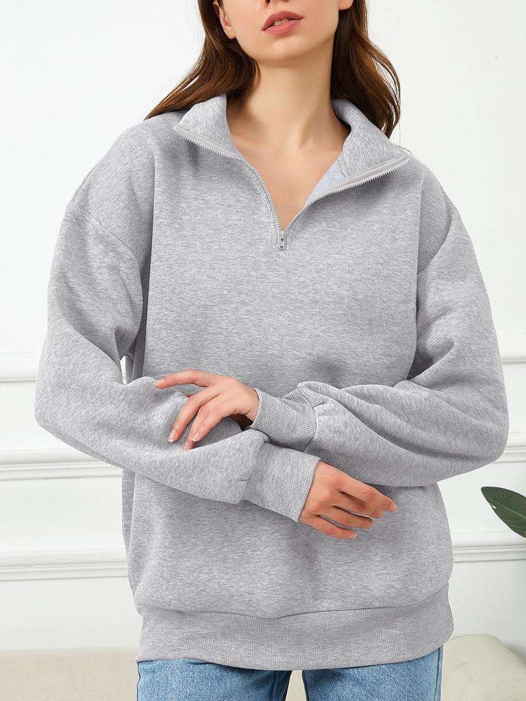 European & American Half-Zip Fleece Pullover: Long-Sleeved Sweatshirt with Half-High Neck for Autumn and Winter.