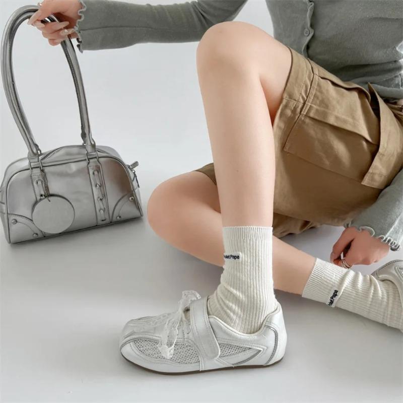 Fashion Women Casual Shoes Silver Retro Ballet Style Velcro German Training Shoes Women New Versatile Lightweight Soft Soled Board Shoes