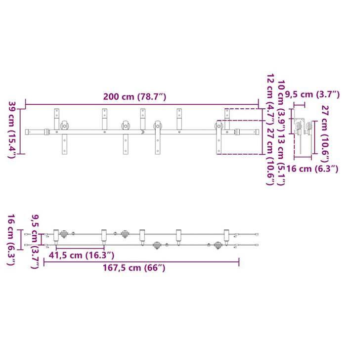 VidaXL Sliding Door Hardware Kit 200 Cm Steel Black, Sliding Door Hardware, Door Rail of 3295722